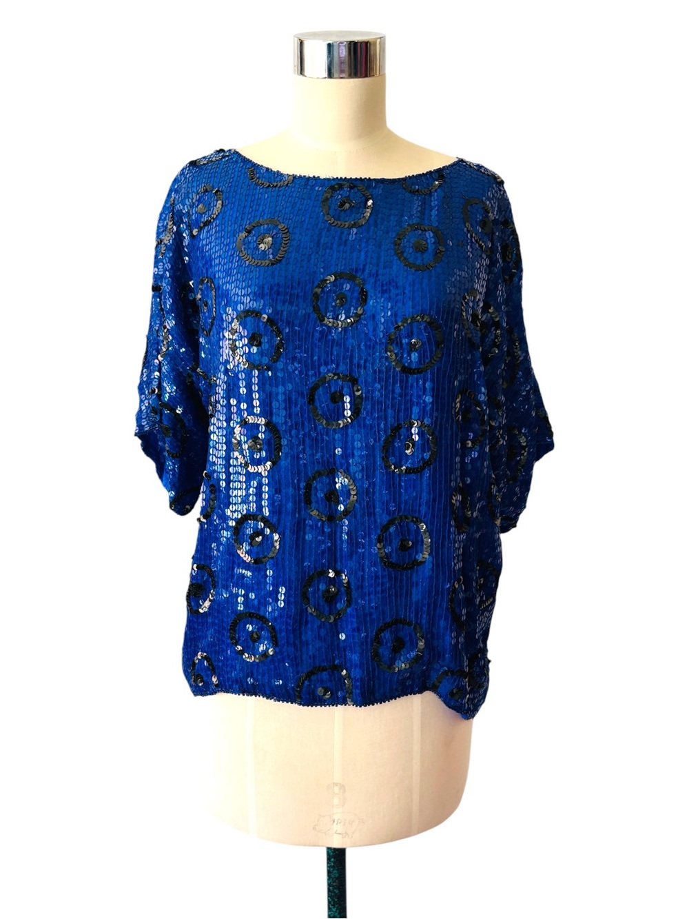 Vintage 80s geometric Sequined Royal Blue Women’s Top